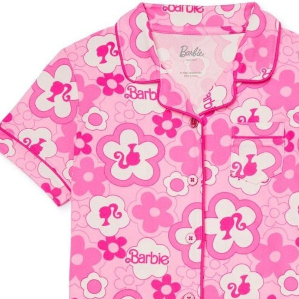 Barbie Floral Pink 2 Piece Pajama Sleepwear Set GIRLS SIZE XS 4-5 NEW - Picture 3 of 6